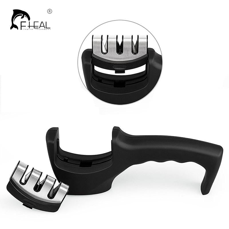 This Stainless Steel Diamond Knife Sharpener ensures razor sharpness in seconds. Its diamond wheels, set at a precise angle of 17°, are specially designed to sharpen knives of any hardness. Its precision machined stainless steel construction provides superior corrosion resistance and durability. Enjoy sharp and lasting knives effortlessly!