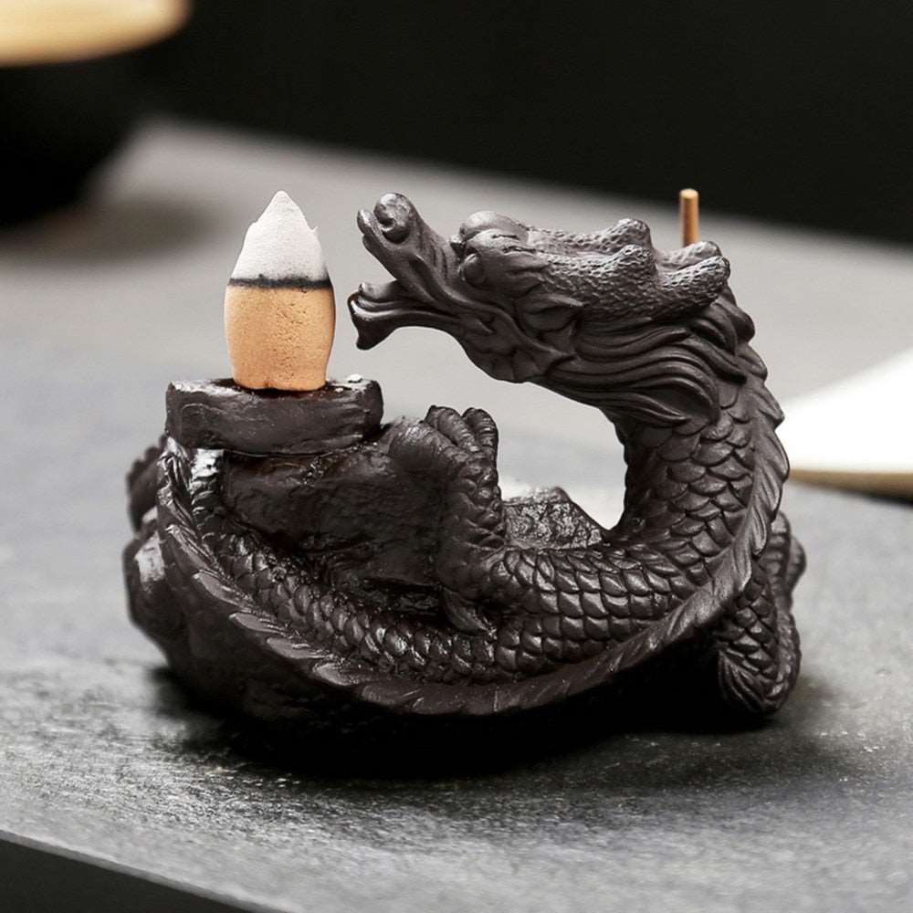 A retro style waterfall backflow incense dragon can be used for meditation, to freshen your space and yoga for your office or a beautiful home decoration.