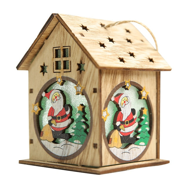 This small house is made of high-quality wood, three-dimensional cutting technology, three-dimensional shape and cartoon Christmas pattern.  Turn on the switch to start warm heart Christmas.  This product uses three button batteries and can be replaced by itself.  This product can be used for supermarket windows, product counters, family gatherings, Christmas trees, office decorations and can also be used as photography props to create a Christmas atmosphere.
