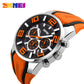 Looking for a stylish sports watch?  Look no further.  This luxury waterproof Chronograph Sports Quartz Watch is perfect for the guy on the go, for any sporting events and even water sports. SKMEI brand watch is a high quality Quartz watch that looks great for any occasion and makes a great gift for the sports fanatic, the man with a unique style, the guy that loves to look good and complete his look with a high quality extravagant watch and it comes in four colors to match all your wardrobe choices.