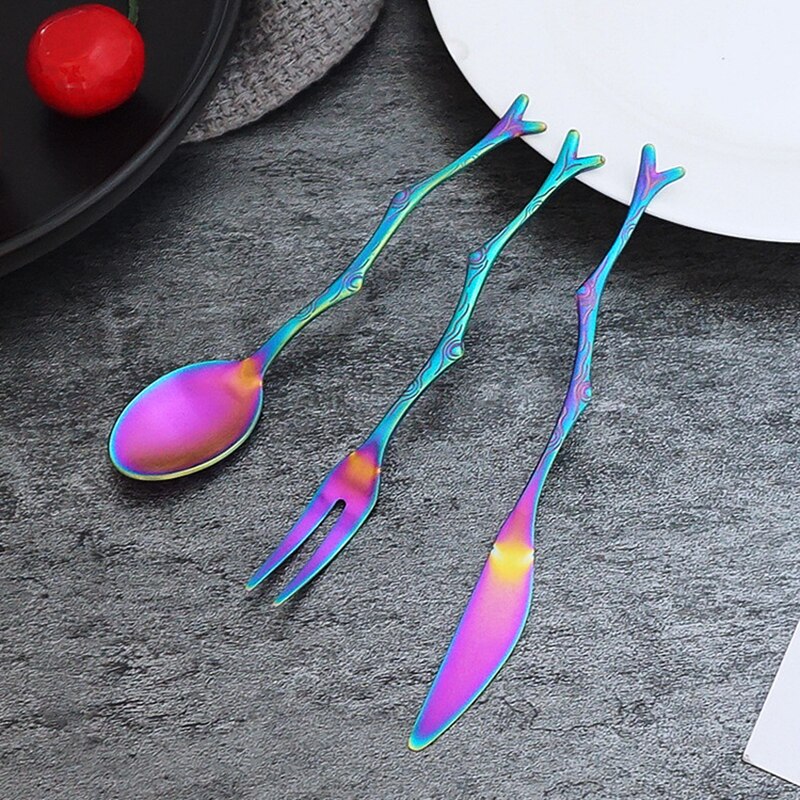 These handsome stainless steel branch style cutlery pieces make a most excellent addition to a special dinner or fun outdoor picnic. With several colors to choose from you can mix and match or purchase the same style in the amount that fits your special occasion. The stick design is fun and quirky.  Enjoy the entertainment factor at parties, let others be jealous. 