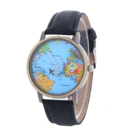 Beautiful Quartz Global Travel By-Plane Map Watch with Denim band. Comes in a great variety of colors to fit your individual personality. 