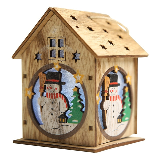 This small house is made of high-quality wood, three-dimensional cutting technology, three-dimensional shape and cartoon Christmas pattern.  Turn on the switch to start warm heart Christmas.  This product uses three button batteries and can be replaced by itself.  This product can be used for supermarket windows, product counters, family gatherings, Christmas trees, office decorations and can also be used as photography props to create a Christmas atmosphere.