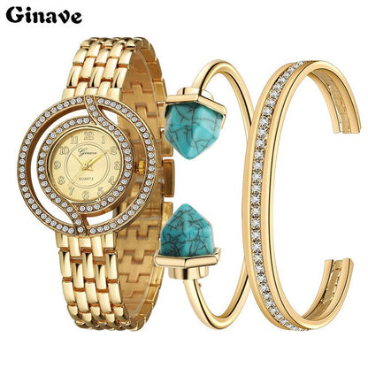 This high fashion quartz Geneva style watch set is gorgeous and would make a wonderful high quality gift for any lady. The woman in your life deserves this stunning piece of jewelry, she'll love how it compliments her unique style.  Makes a luxurious gift for Christmas, Anniversary, Birthday or any special occasion for your love, your wife, your mother or sister.