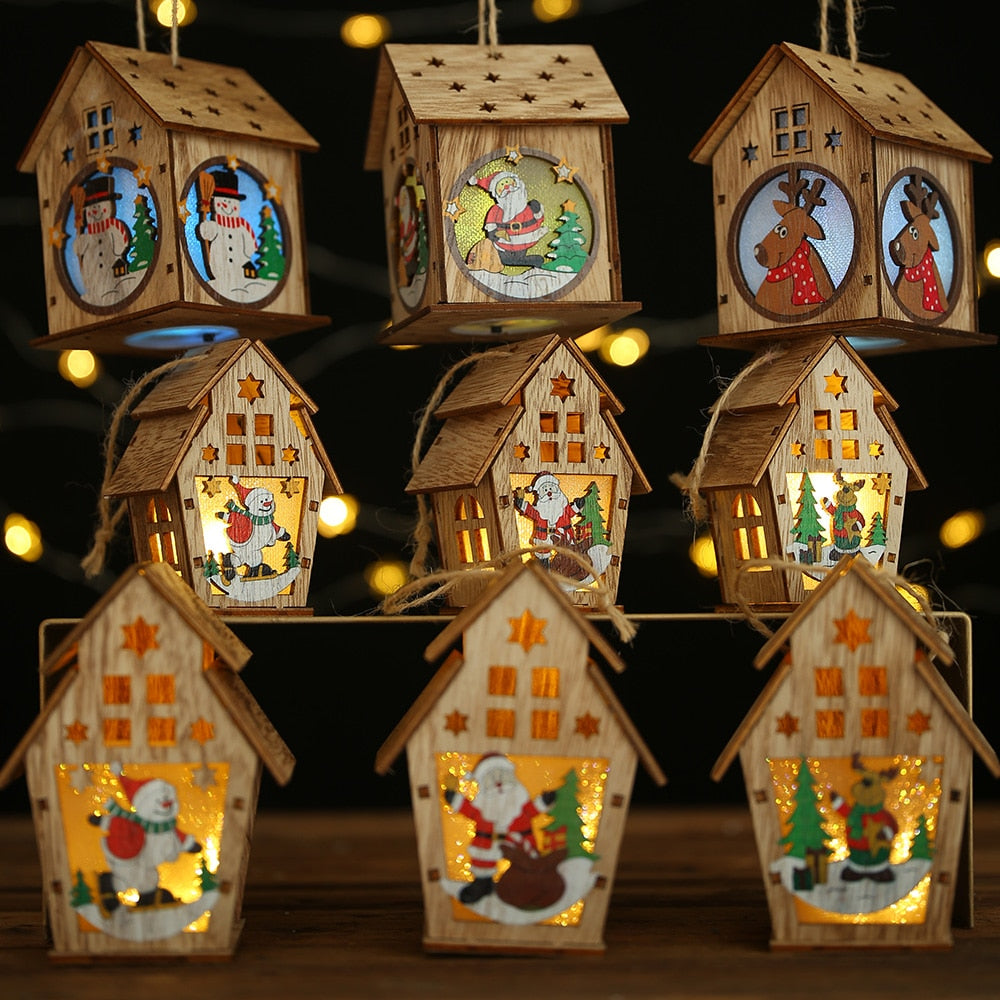This small house is made of high-quality wood, three-dimensional cutting technology, three-dimensional shape and cartoon Christmas pattern.  Turn on the switch to start warm heart Christmas.  This product uses three button batteries and can be replaced by itself.  This product can be used for supermarket windows, product counters, family gatherings, Christmas trees, office decorations and can also be used as photography props to create a Christmas atmosphere.
