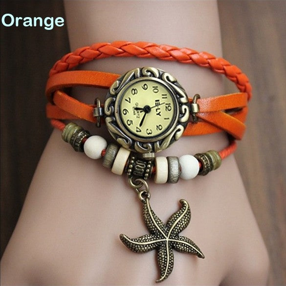 This fun stylish watch includes a weave wrist wrap made with genuine leather is bound to be the final piece to your beach outfit. A great quartz time piece with a lovely look. 