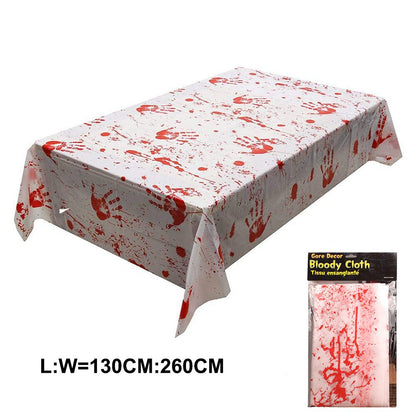 This bloody handprint tablecloth or apron are the perfect accessory for your Halloween design, haunted house or decorations.  The tablecloth can also be used as a curtain shower to represent "The Bates Motel" .  Enjoy scaring your friends, family and trick-or-treaters.    