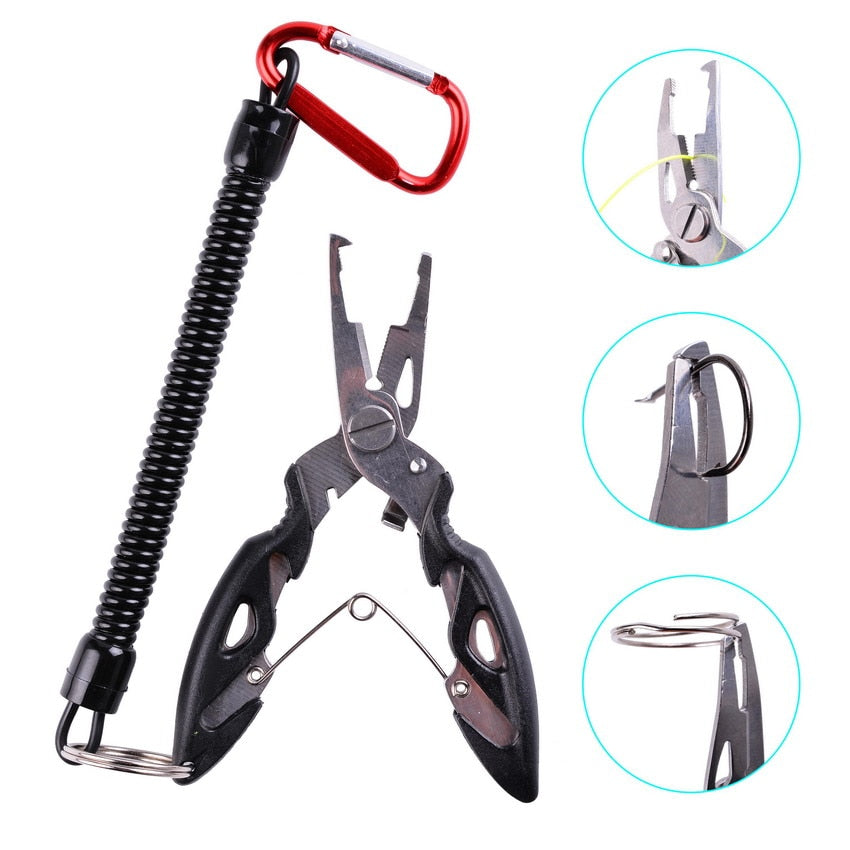 Multi Functional Fishing Pliers with Scissors, Line Cutter, Hook Remover, Fishing Clamp and other Accessories With Lanyards Spring Rope. This makes a great addition to your emergency kit, these tools can be used in a variety of different survival situations.