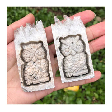 Hand Carved Crystal Cluster Owl Decoration