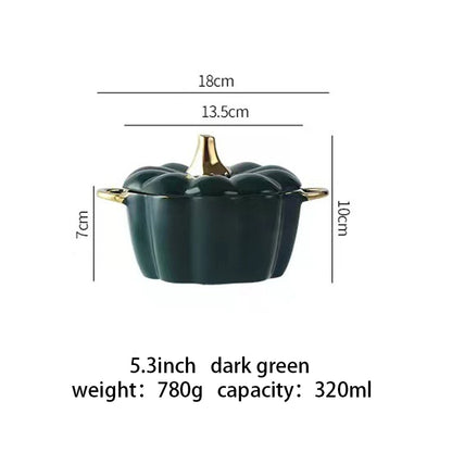 Pumpkin shape, exquisite appearance, very suitable for party and holiday atmosphere. ★ With two handles to prevent burns, it is safer and more reliable. ★ Ceramic material, high temperature resistance, can be put into the oven, microwave, dishwasher, disinfection cabinet.