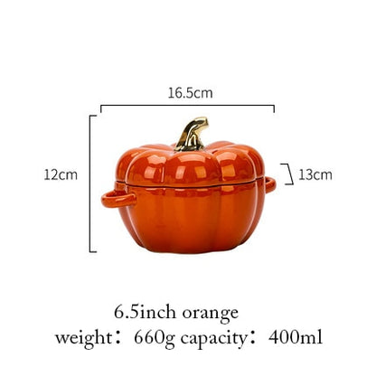 Pumpkin shape, exquisite appearance, very suitable for party and holiday atmosphere. ★ With two handles to prevent burns, it is safer and more reliable. ★ Ceramic material, high temperature resistance, can be put into the oven, microwave, dishwasher, disinfection cabinet.