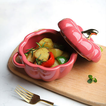 Pumpkin Shaped Ceramic Serving Bowl With Lid