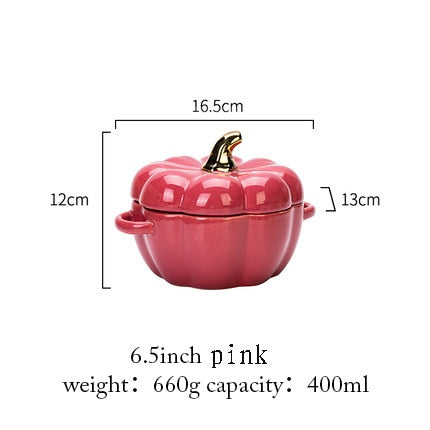 Pumpkin shape, exquisite appearance, very suitable for party and holiday atmosphere. ★ With two handles to prevent burns, it is safer and more reliable. ★ Ceramic material, high temperature resistance, can be put into the oven, microwave, dishwasher, disinfection cabinet.