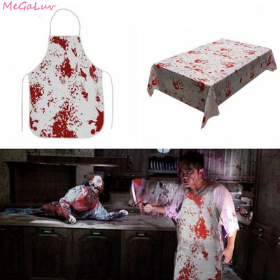 This bloody handprint tablecloth or apron are the perfect accessory for your Halloween design, haunted house or decorations.  The tablecloth can also be used as a curtain shower to represent "The Bates Motel" .  Enjoy scaring your friends, family and trick-or-treaters.    