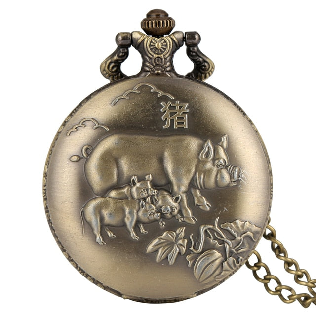 This unique bronze Chinese Zodiac Quartz Pocket Watch makes a fantastic gift for your father, brother, son for Christmas, birthday, anniversary, special occasion. This high quality pocket watch has a nice chain to keep it safe and has a fun steampunk style. 
