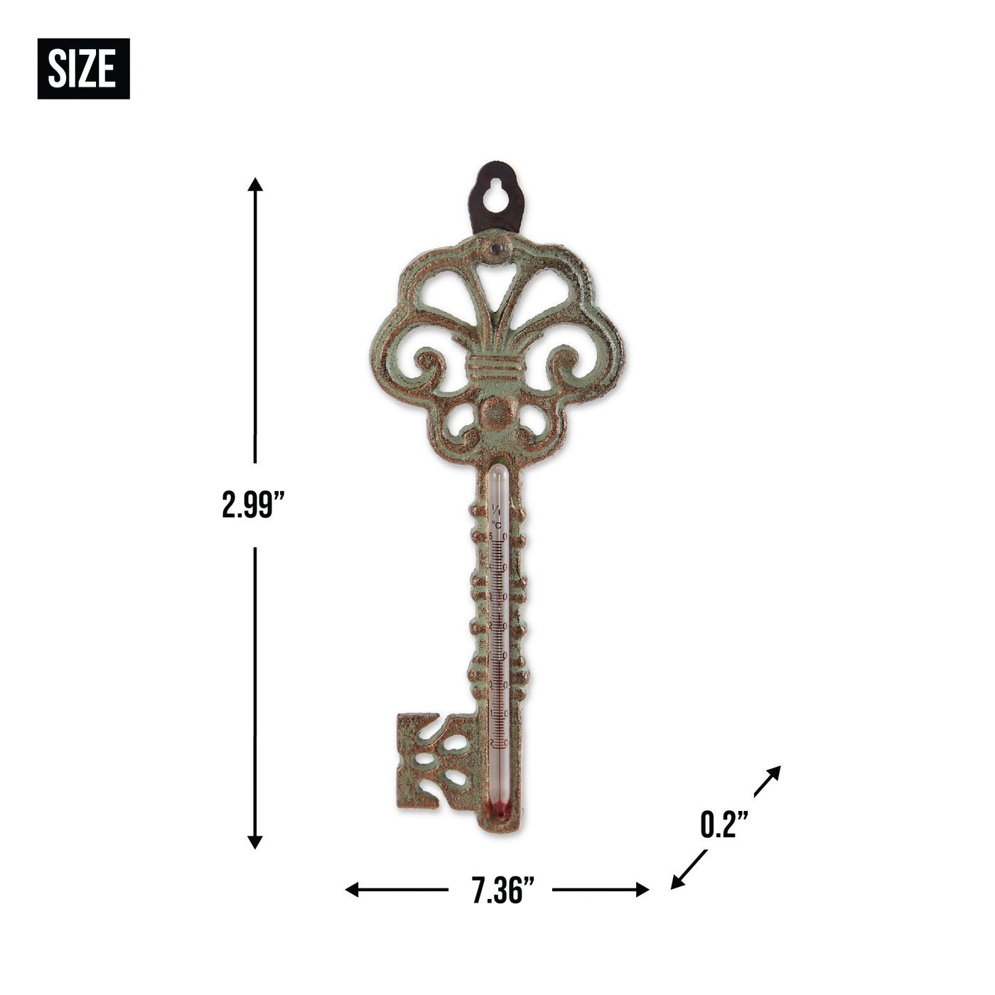 This easy to hang iron décor is beautiful and functional. Keep track of temps while enjoying the ornate beauty of the design. Hang this durable cast iron thermometer on your porch, deck, fence, garden shed, garage or even a tree to add a bit of functional décor to your garden or yard space.