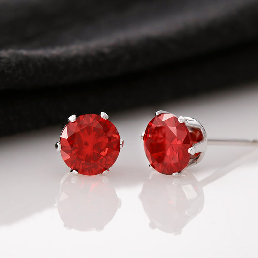 You'll look stunning with these 6mm red Cubic Zirconia stud earrings, with 14K white gold dipped settings & post.