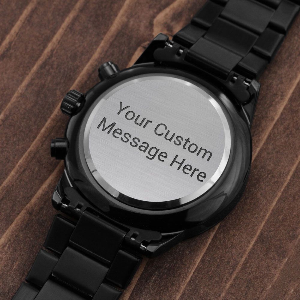 A personalized gift that can withstand constant use, this Customizable Engraved Black Chronograph Watch is the perfect gift for all the special men in your life. A thoughtful groomsmen gift, an anniversary memento, or a long-lasting keepsake for Father’s Day - it's a versatile piece sure to warm hearts and create smiles. 