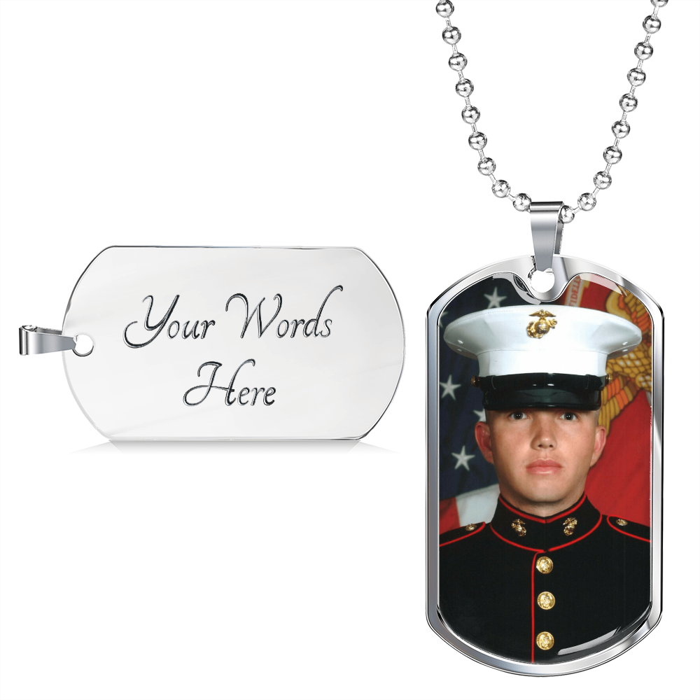 Show off your unique style with this luxurious Military Necklace. This exquisite piece features a personalized dog tag that can be worn as a symbol of your individuality. A perfect accessory to set you apart and express your sophisticated sense of taste.