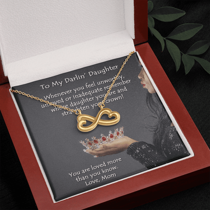 Celebrate your everlasting love and express your affection for your daughter with a look that says "I'll love you til the end of time." Artisan crafted in 14k White Gold finish or 18k Yellow Gold finish, this heart-shaped infinity symbol is hand polished to show off the magnificent shine. 