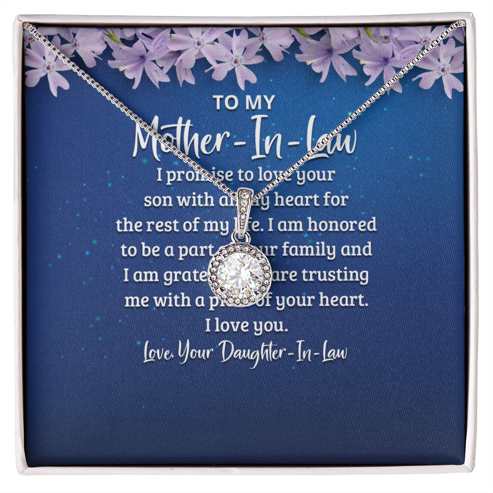Surprise your Mother-In-Law one with a timeless and elegant gift. Our dazzling Eternal Hope Necklace features a cushion cut center cubic zirconia that will sparkle with every step. The center crystal is adorned with equally brilliant CZ crystals, ensuring a stunning look every wear. Wow her by gifting her an accessory that will pair with everything in her wardrobe!
