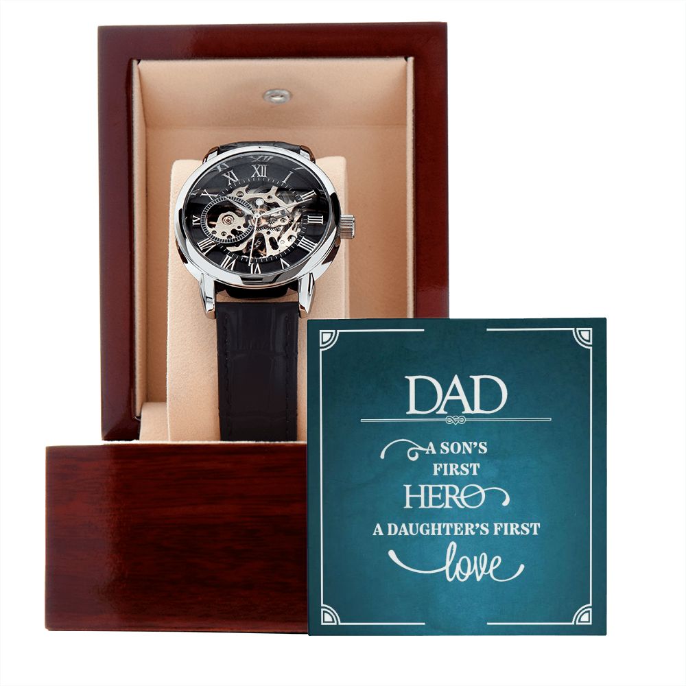 Give the gift of luxury with this handsome and daring timepiece. The Men's Openwork Watch is the perfect blend of classic design and modern styling, making it an essential accessory for your remarkable style.