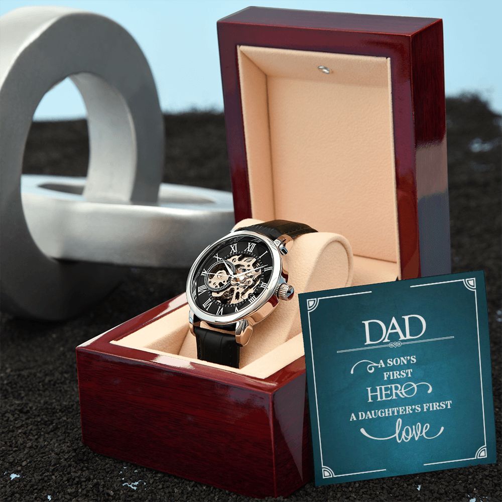 Give the gift of luxury with this handsome and daring timepiece. The Men's Openwork Watch is the perfect blend of classic design and modern styling, making it an essential accessory for your remarkable style.