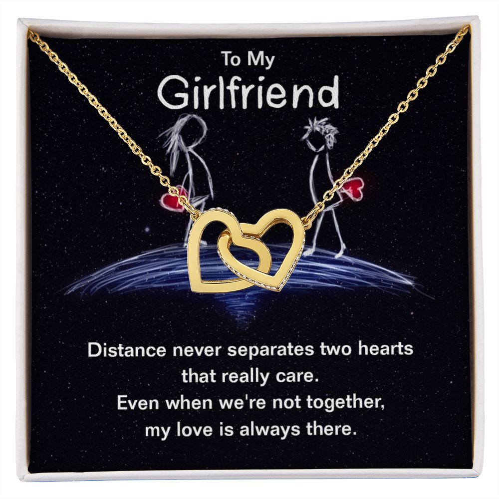 Give your girlfriend the gift that symbolizes your never-ending love. Featuring two lovely hearts embellished with cubic zirconia crystals, this Interlocking Hearts necklace is the perfect accessory for everyday wear. Whether it's a memorable anniversary or a special birthday, make sure to dazzle your special someone by gifting them this stunning necklace.