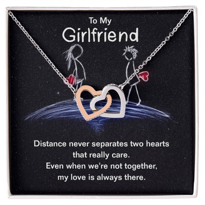 Give your girlfriend the gift that symbolizes your never-ending love. Featuring two lovely hearts embellished with cubic zirconia crystals, this Interlocking Hearts necklace is the perfect accessory for everyday wear. Whether it's a memorable anniversary or a special birthday, make sure to dazzle your special someone by gifting them this stunning necklace.