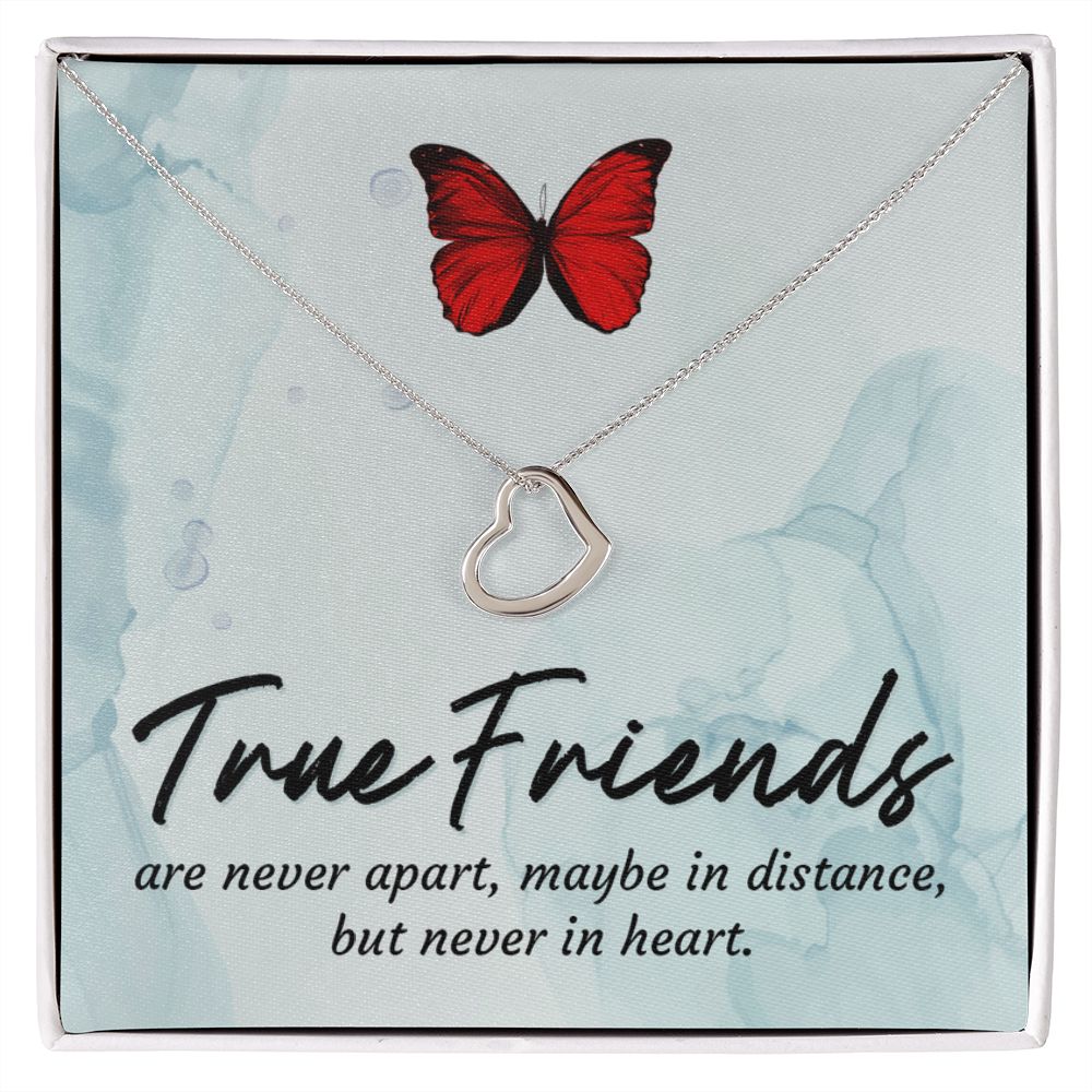 Imagine Your friends delight when she sees this beautiful Delicate Heart Necklace, lovingly crafted in sterling silver and dipped in 14k white gold or 18k yellow gold for added luxury. This piece is pure elegance wrapped up in timeless simplicity. Trends may come and go, but this piece will last a lifetime with its classic subtle beauty.