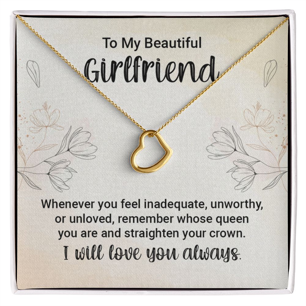 Imagine her delight when she sees this beautiful Delicate Heart Necklace, lovingly crafted in sterling silver and dipped in 14k white gold or 18k yellow gold for added luxury. This piece is pure elegance wrapped up in timeless simplicity. Trends may come and go, but this piece will last a lifetime with its classic subtle beauty.