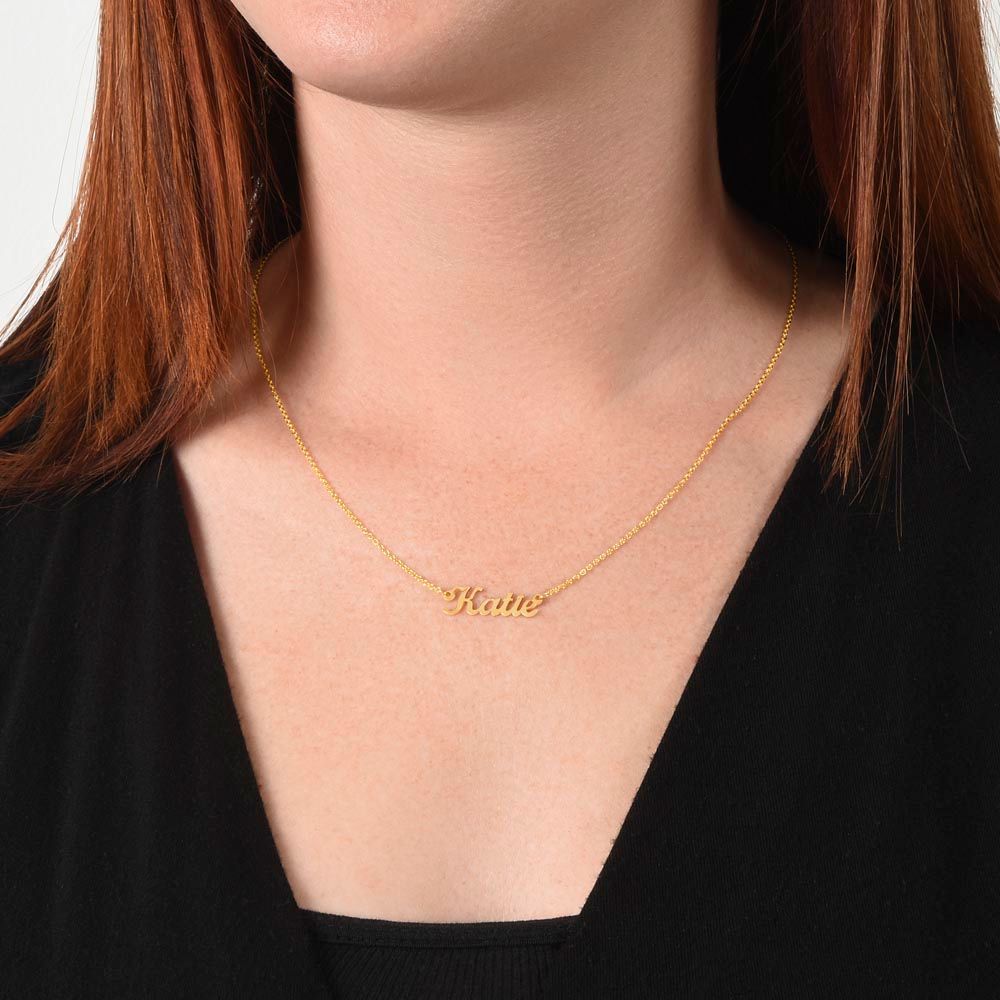 This stylish necklace features a cursive name design suspended on an 16”-18” adjustable cable chain, making it both personal and beautiful! Your necklace will be custom made upon ordering in the name or word of your choice, with up to 10 characters. It's a gift that they will surely want to keep close to their heart forever!