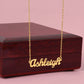This stylish necklace features a cursive name design suspended on an 16”-18” adjustable cable chain, making it both personal and beautiful! Your necklace will be custom made upon ordering in the name or word of your choice, with up to 10 characters. It's a gift that they will surely want to keep close to their heart forever!