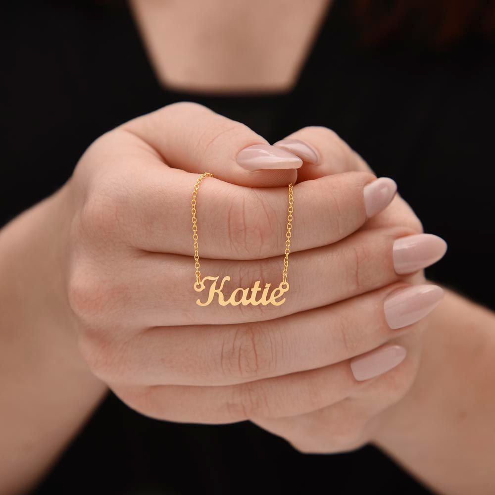 This custom name carved necklace is made with high quality materials and would make a great Valentine's Day gift, Birthday Gift, Christmas Gift or gift for any special occasion.  If the Kardashian's wear them, so can you! Be part of the trending hip crowd with your own name perfectly carved on a lovely necklace. 
