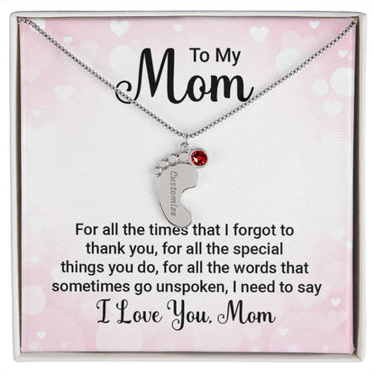 Celebrate the arrival of a newborn or cherish a precious memory with our Custom Baby Feet Necklace with Birthstone. Personalize your gift by engraving a name of your choice onto the pendant and choosing a crystal that correlates with the baby's birth month. 