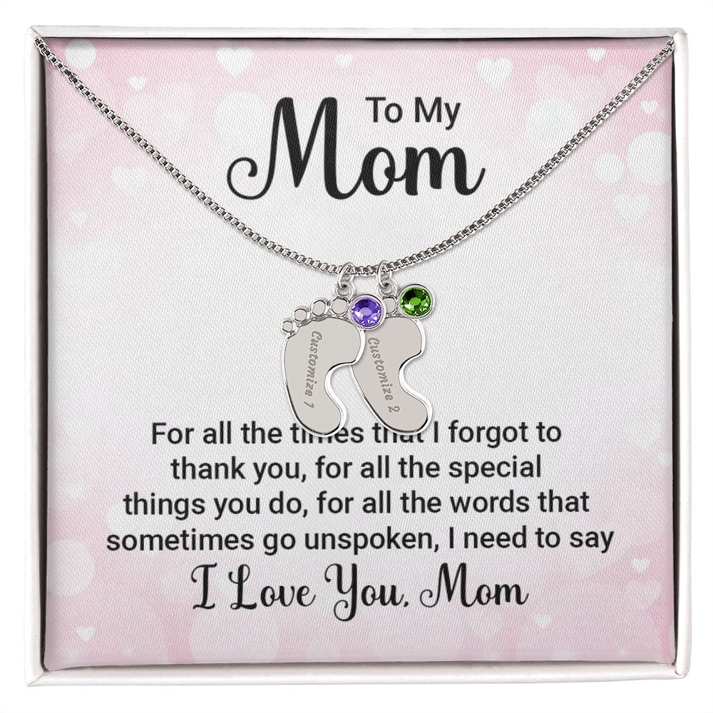 Celebrate the arrival of a newborn or cherish a precious memory with our Custom Baby Feet Necklace with Birthstone. Personalize your gift by engraving a name of your choice onto the pendant and choosing a crystal that correlates with the baby's birth month. 