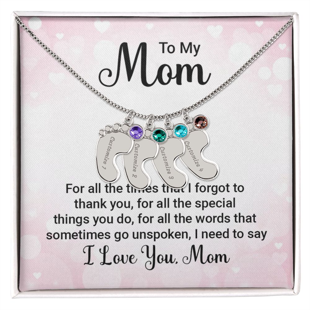 Celebrate the arrival of a newborn or cherish a precious memory with our Custom Baby Feet Necklace with Birthstone. Personalize your gift by engraving a name of your choice onto the pendant and choosing a crystal that correlates with the baby's birth month. 