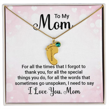 My Mom Custom Baby Feet Necklace with Birthstone