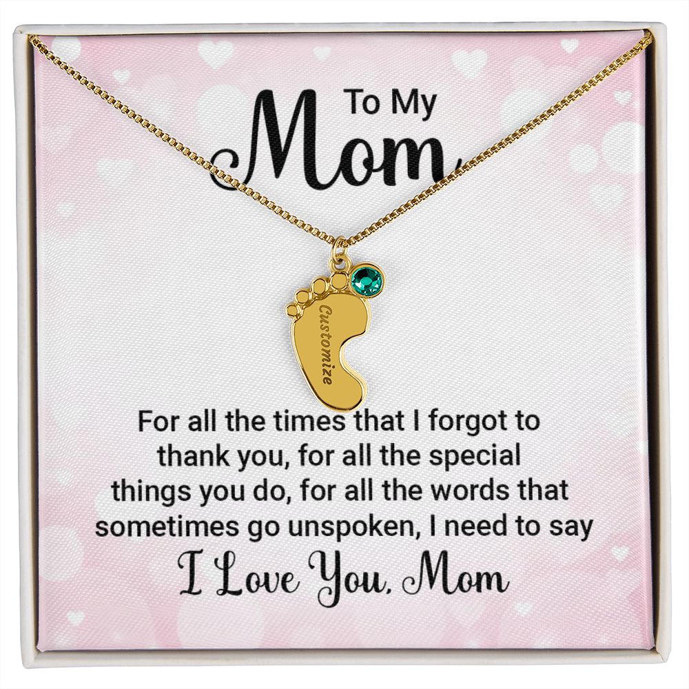 Celebrate the arrival of a newborn or cherish a precious memory with our Custom Baby Feet Necklace with Birthstone. Personalize your gift by engraving a name of your choice onto the pendant and choosing a crystal that correlates with the baby's birth month. 