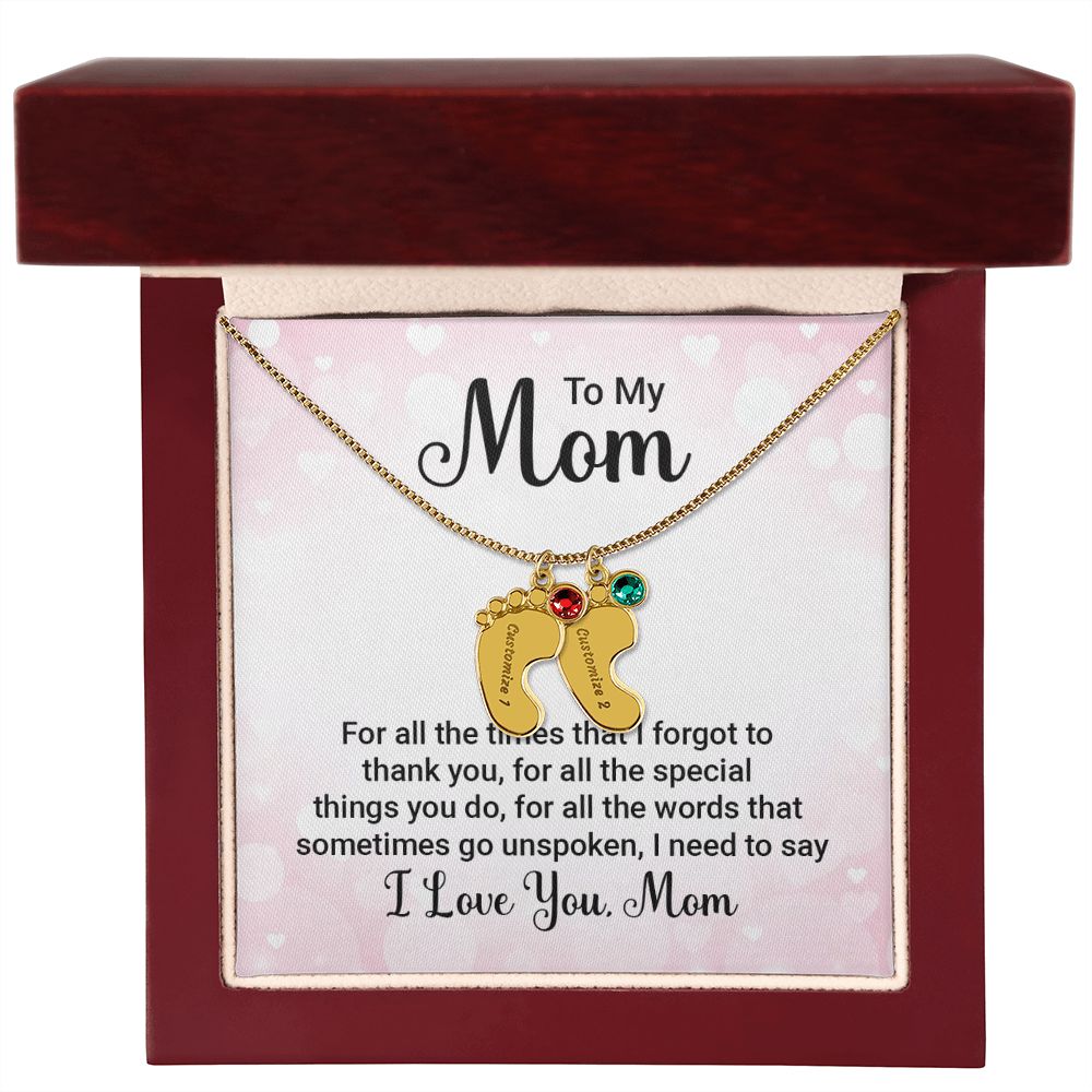 Celebrate the arrival of a newborn or cherish a precious memory with our Custom Baby Feet Necklace with Birthstone. Personalize your gift by engraving a name of your choice onto the pendant and choosing a crystal that correlates with the baby's birth month. 
