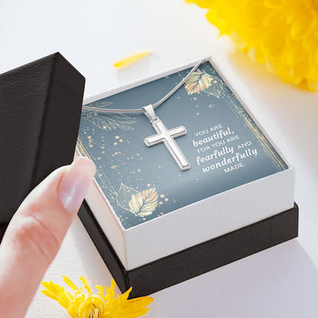 Wear your faith proudly with this stunning artisan-crafted Stainless Steel Cross Necklace. Perfect for special occasions or everyday wear, our Cross Necklace is a wonderful gift idea for you or your loved one. Imagine the look on their face when they open up this thoughtful gift!
