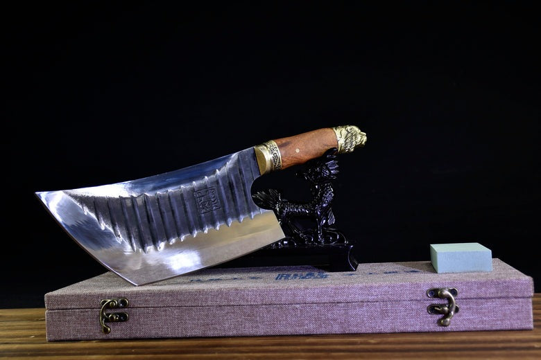 Product Information：  Full length: 38.3cm Blade length: 24cm Handle length: 13cm Blade width: 10.7cm Thickness: 0.5cm Blade material: spring steel  Handle material: rosewood, fittings: brass