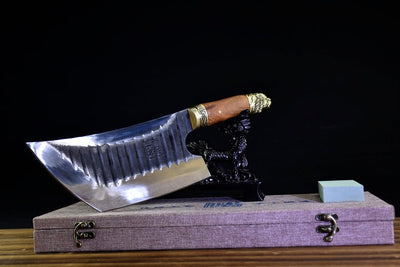 Product Information：  Full length: 38.3cm Blade length: 24cm Handle length: 13cm Blade width: 10.7cm Thickness: 0.5cm Blade material: spring steel  Handle material: rosewood, fittings: brass