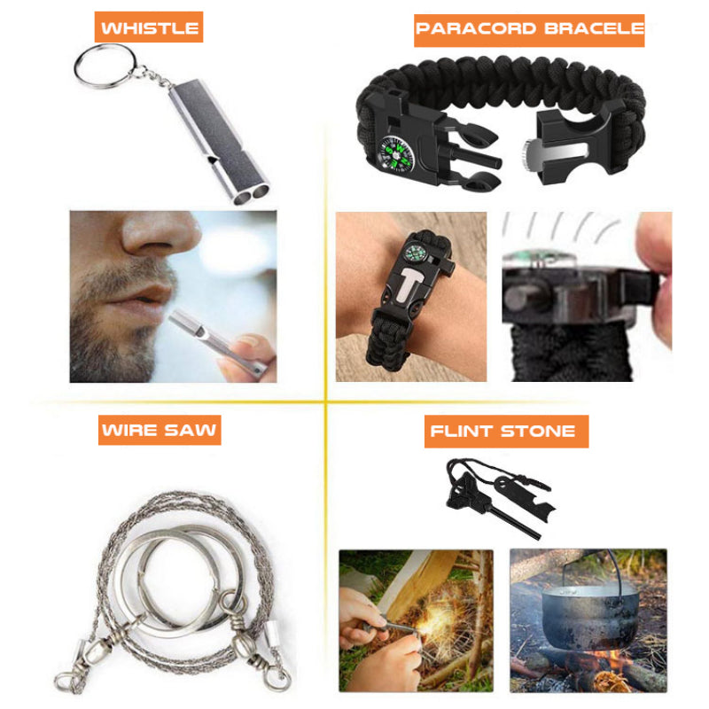 This multifunctional emergency kit is specially designed for outdoor and wilderness activities. It features a compass, whistle, flashlight, and fire starter, providing safety and security in any situation. Each tool is lightweight and easy to carry, empowering you to handle any emergency with confidence.