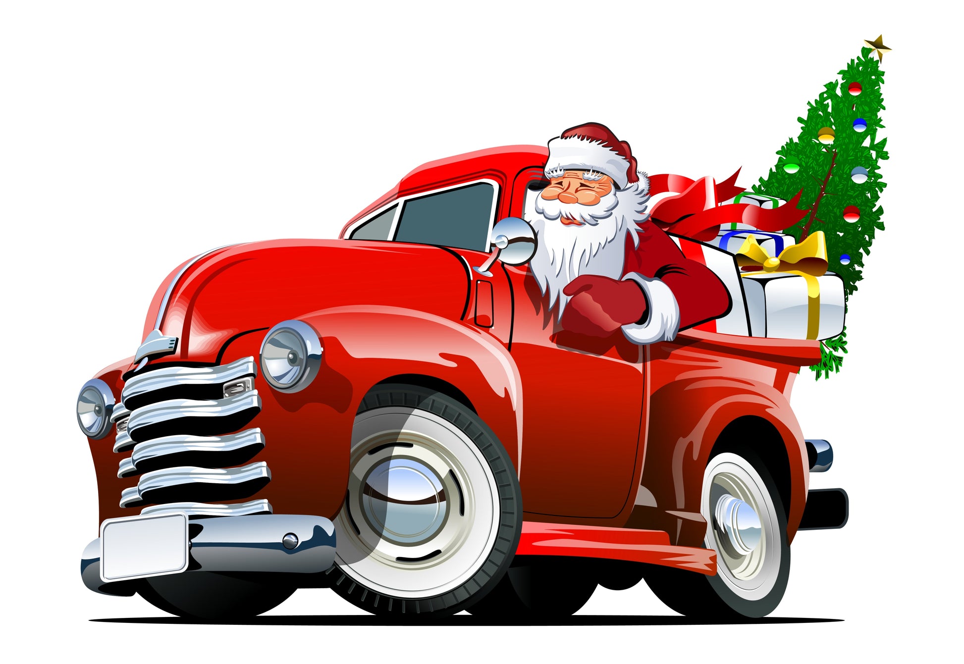 Swedish Christmas Santa in red truck with presents Dishcloth. Vibrant colors.